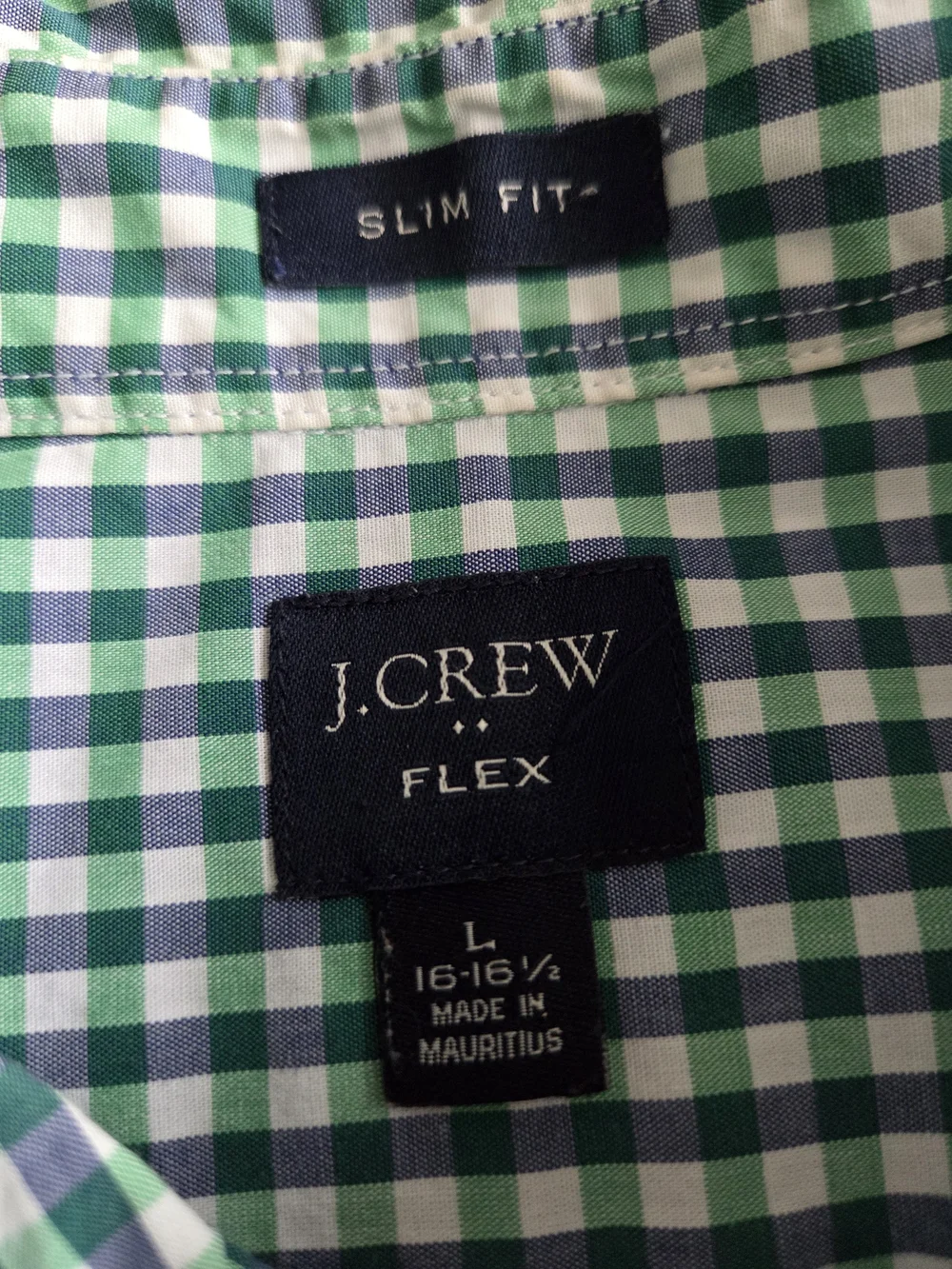 J. Crew Men's Blue and Green Gingham Button-Down Shirt